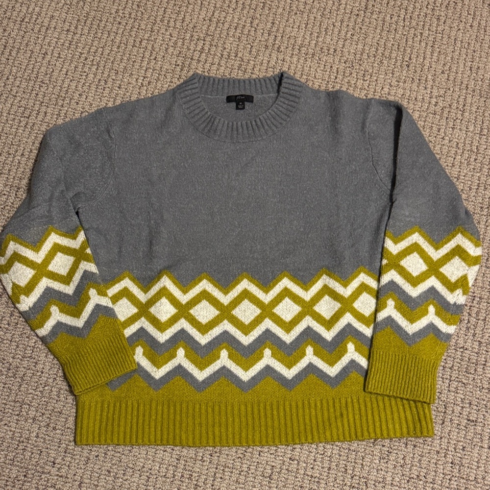J Crew Chartreuse and Grey Sweater